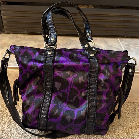 Coach Purse: F20048 Purple Black Ocelet Poppy Shoulder Bag - Picture 2 of 3